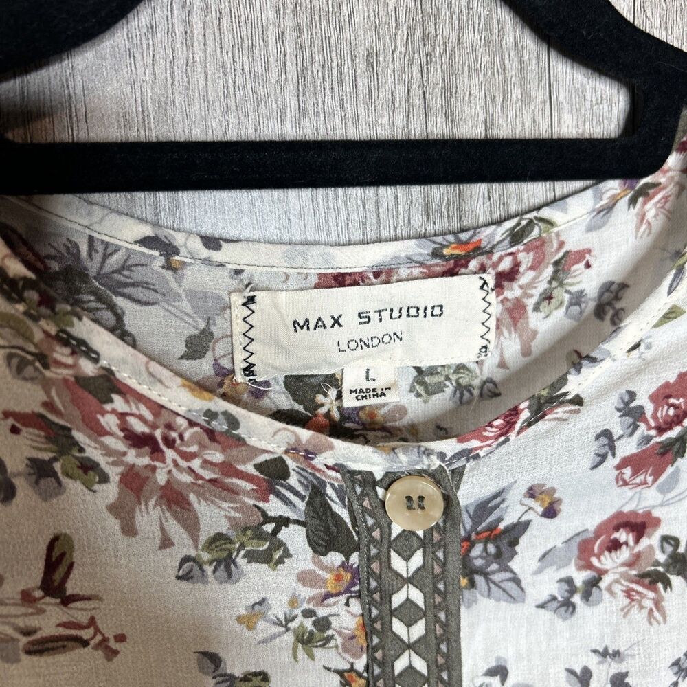 Max Studio Dress Size L Floral Romantic Cottagecore Ruffle Hem Knee Length - Picture 3 of 9
